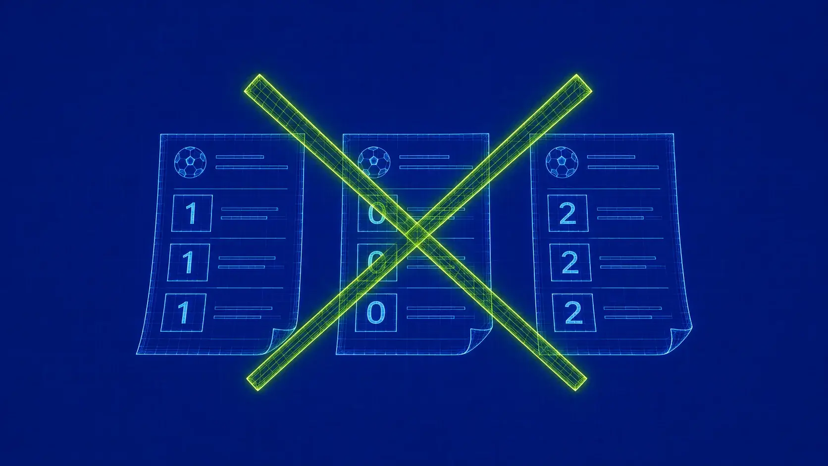 rei Kombischeine, ein Denkfehler – alle verloren Drei Kombi-Wettscheine mit Tipps 1-1-1, 0-0-0 und 2-2-2, alle mit grünem X durchgestrichen – der Denkfehler